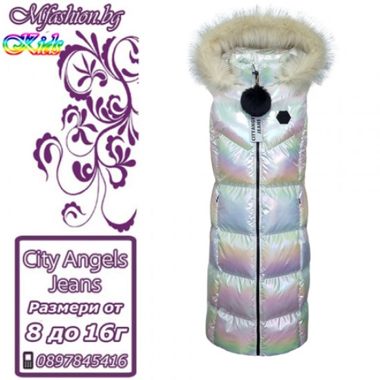 Детски, дълъг елек с качулка City Angels, за момиче, 6970